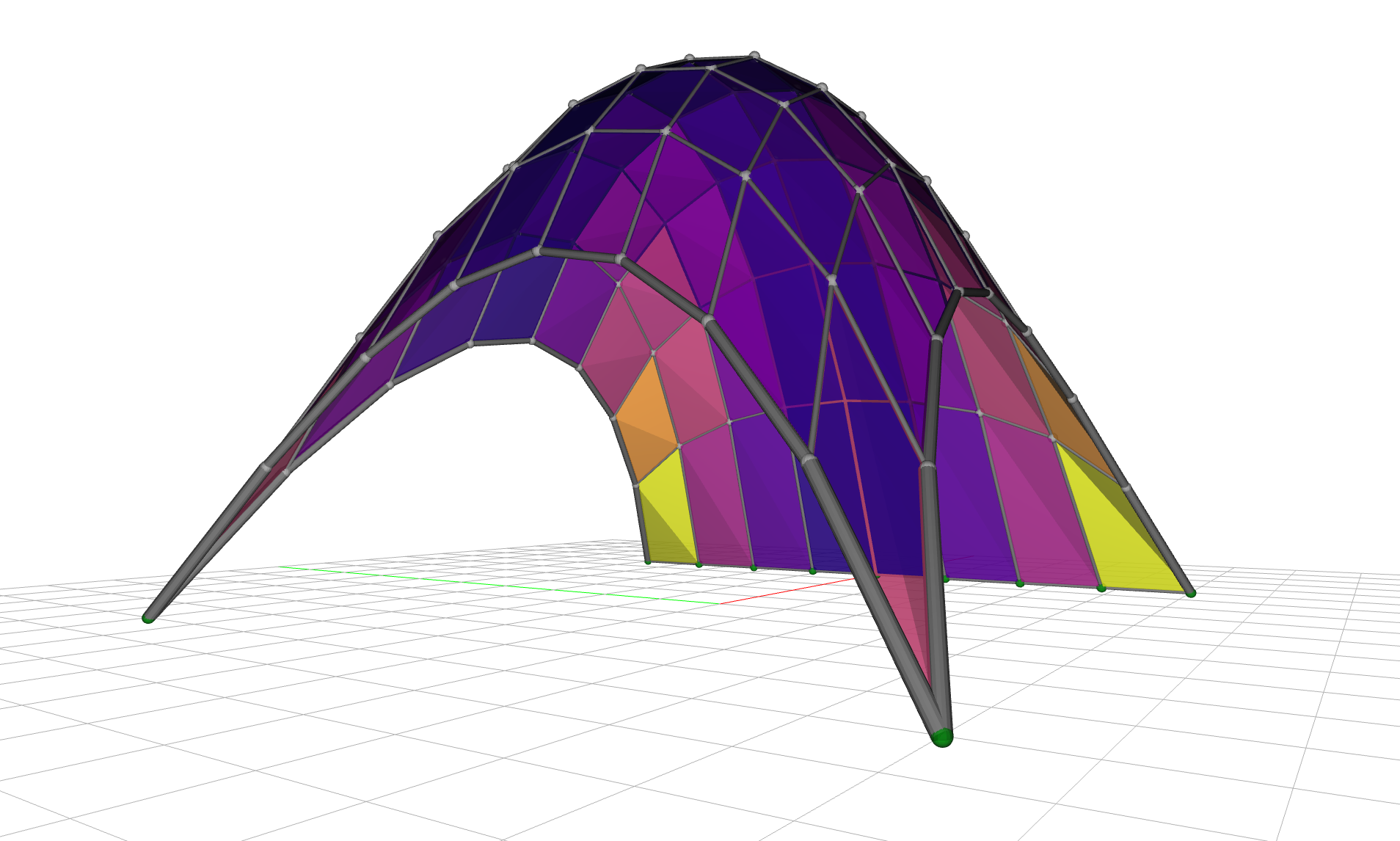 Gridshell planarization, form-found shell